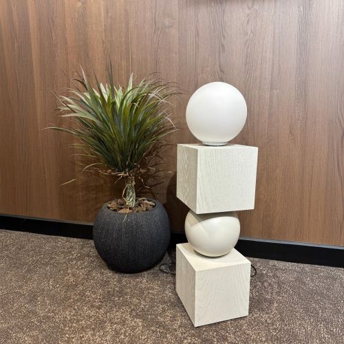Sphere Masif Ahşap & Küre Lambader – Beyaz