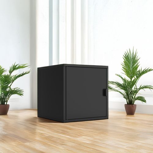 TerraGuard Tek Kapaklı Küp Metal Dolap – Siyah