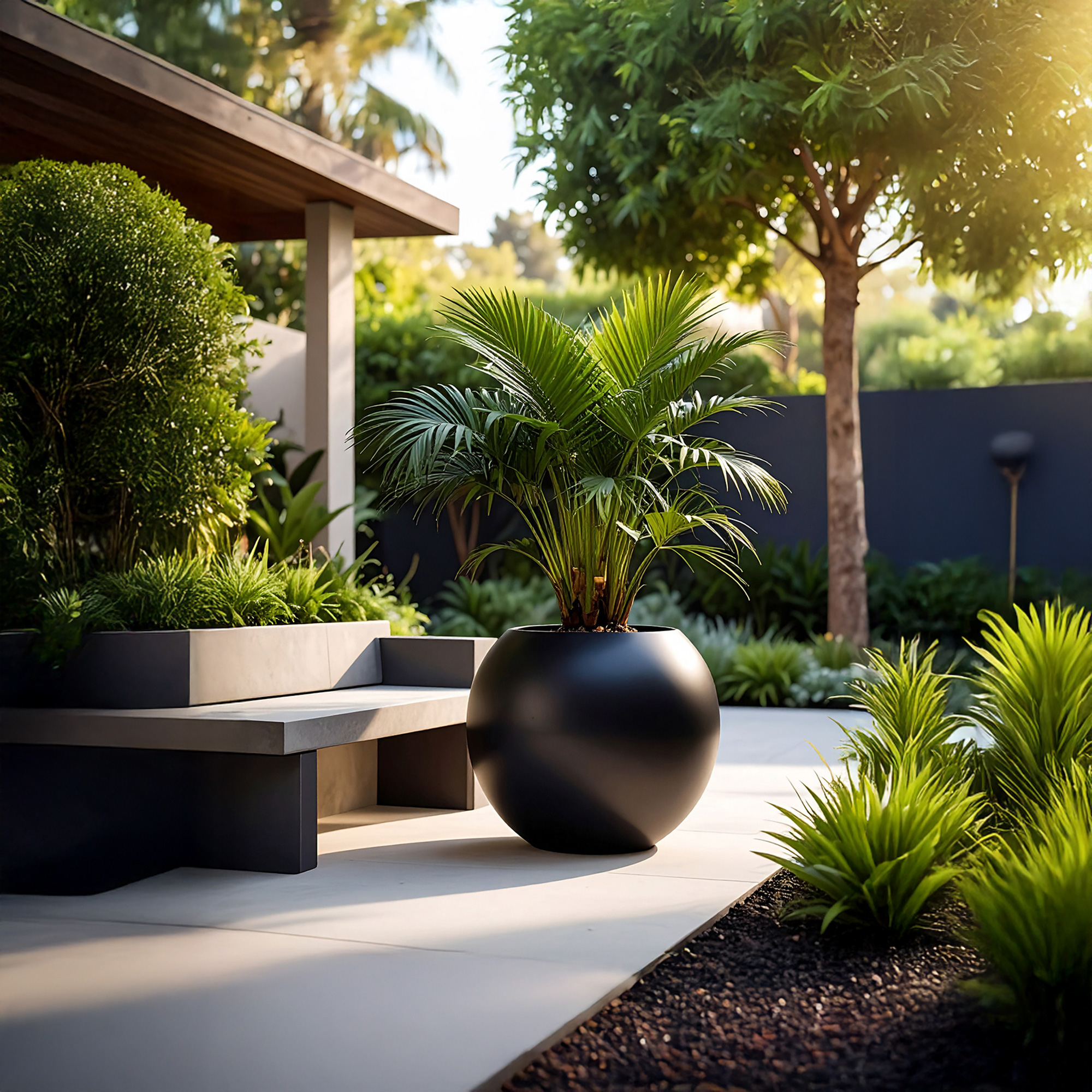 Aura Sphere Fiber Küre Saksı – Orta Boy – Siyah