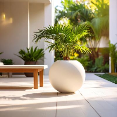 Aura Sphere Fiber Küre Saksı – Orta Boy – Beyaz