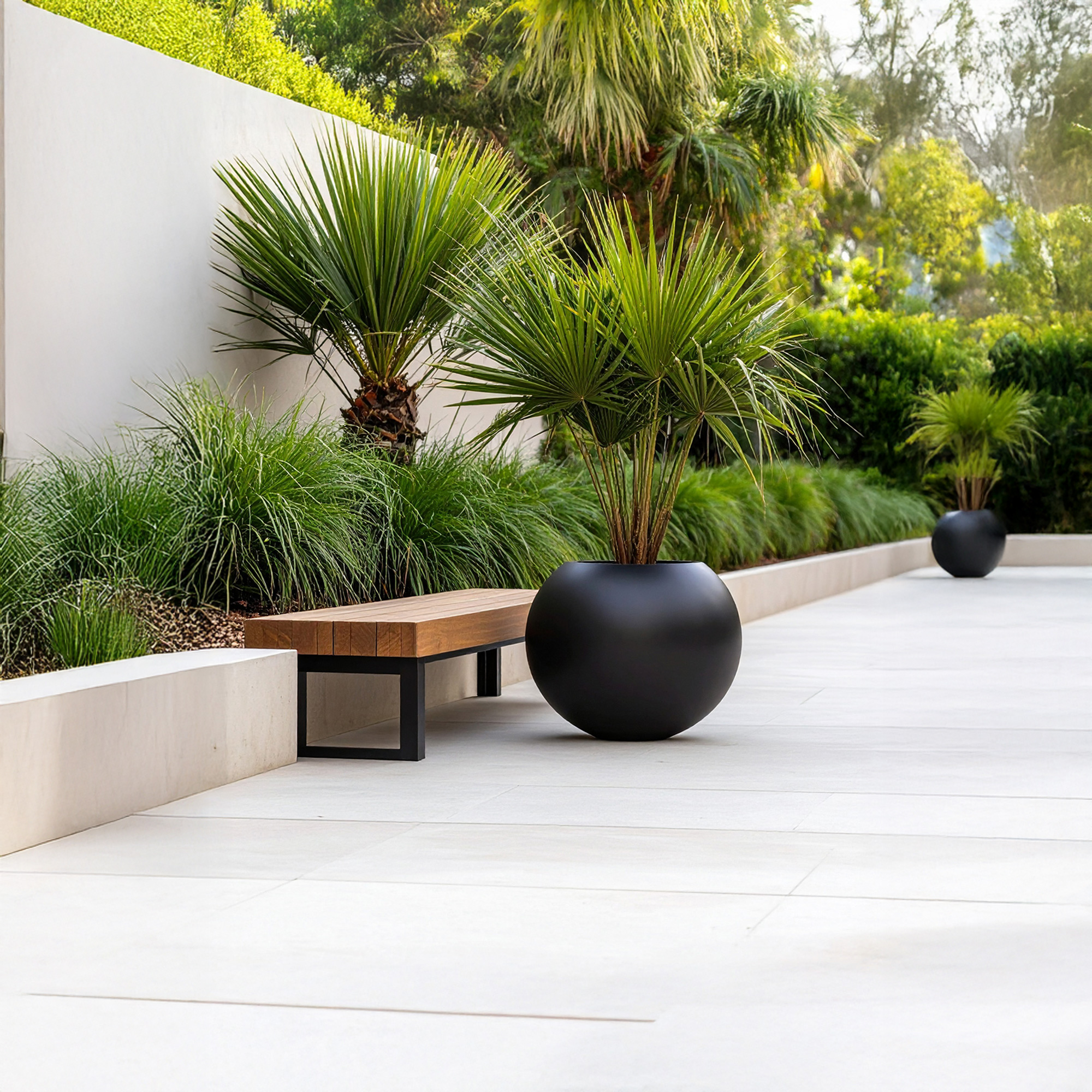 Aura Sphere Fiber Küre Saksı – Orta Boy – Siyah