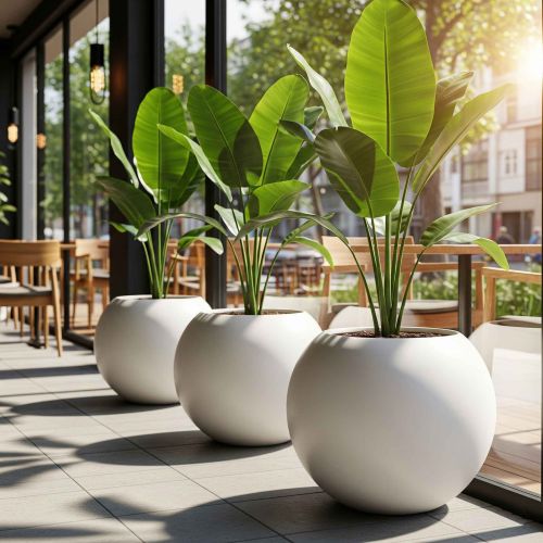 Aura Sphere Fiber Küre Saksı – Orta Boy – Beyaz