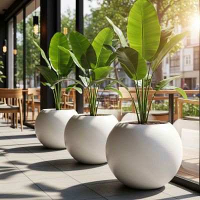 Aura Sphere Fiber Küre Saksı – Orta Boy – Beyaz