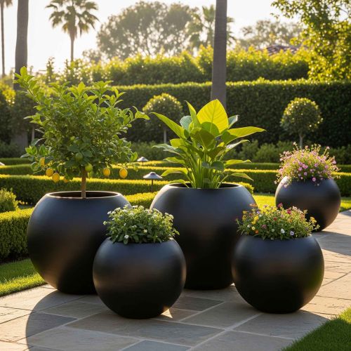 Aura Sphere Fiber Küre Saksı – Büyük Boy – Siyah