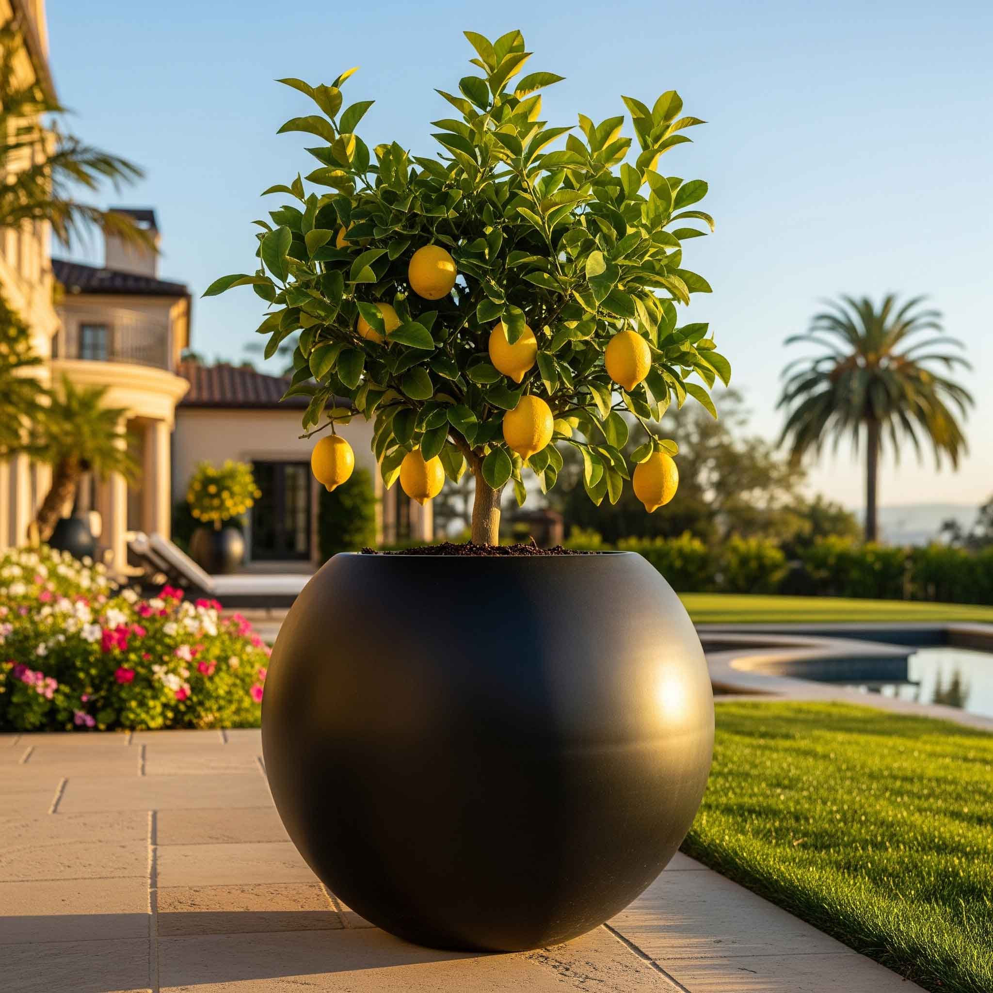 Aura Sphere Fiber Küre Saksı – Orta Boy – Siyah